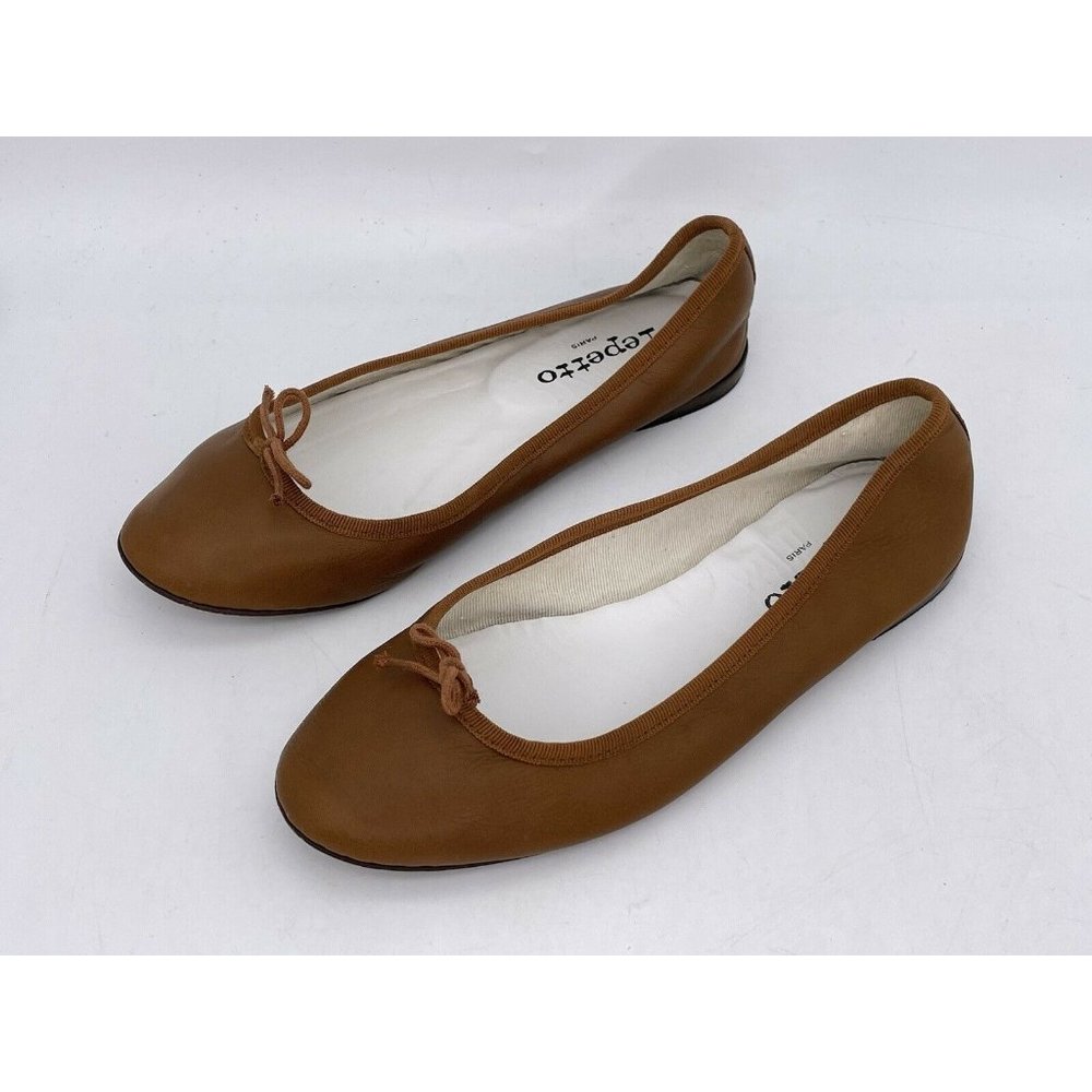 Repetto France Women's Leather Ballet Flats Slip On w/Bow Shoes Brown Size 39 EU